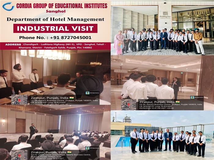 Industrial Visit of Hotel Management Student for Holiday Inn, Zirakpur at Cordia Group of Educational Institutes, Sanghol